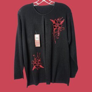 Jindini Collection Cardigan With Red Embroidered Floral Design  Large